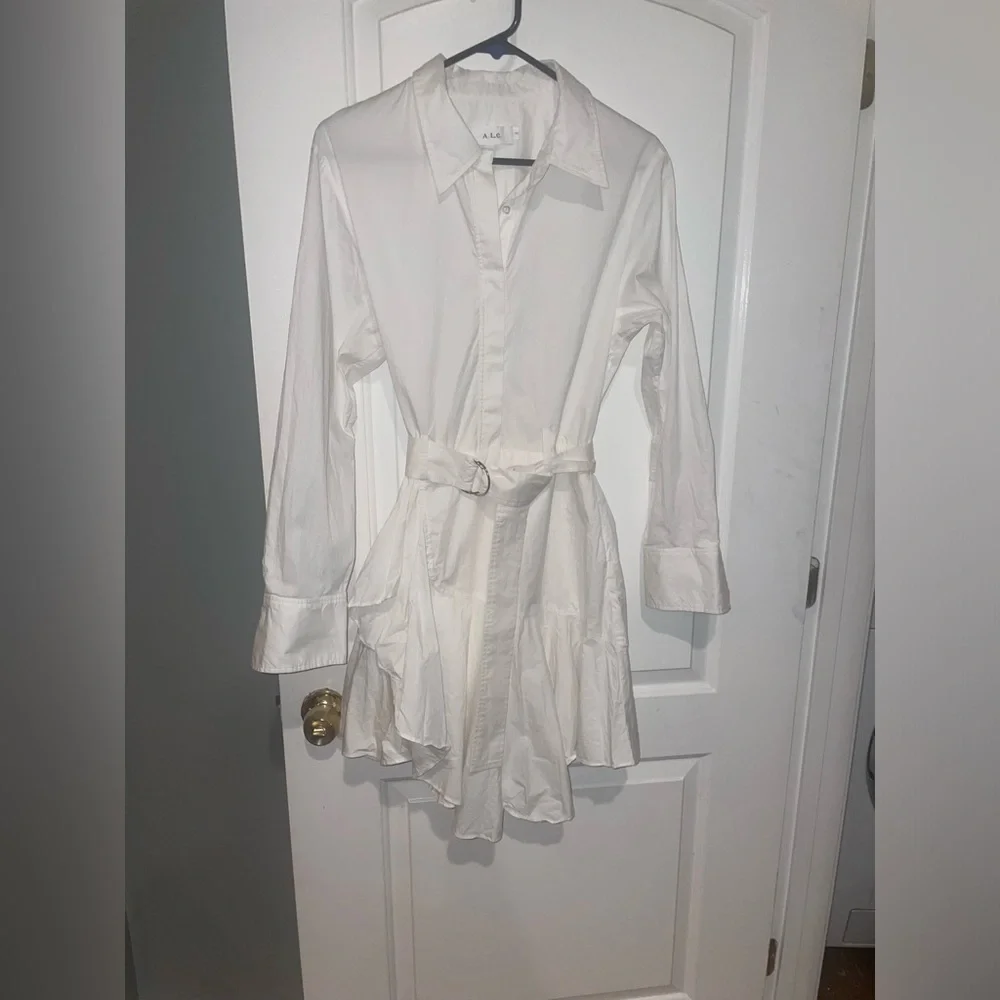 New! A.L.C. Jacey Cotton Poplin Belted Asymmetric Shirt Dress 🤍 size 10 - Picture 7 of 12